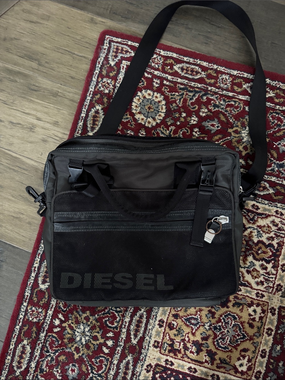 Diesel Black Nylon Messenger Bag with Front Logo